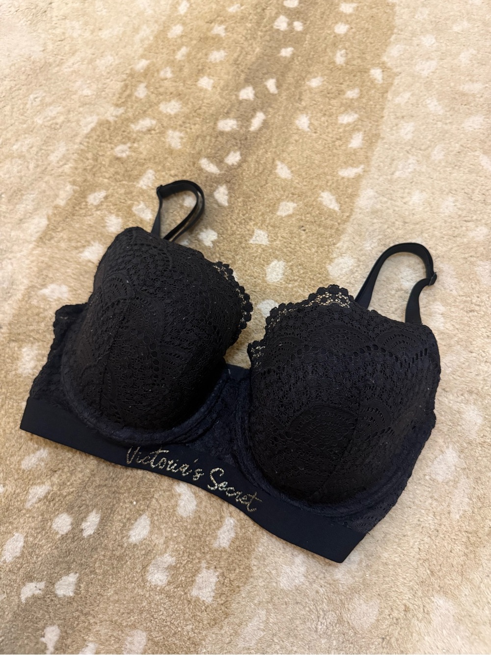 Victoria’s Secret Lightly Lined Demi Bra Black Lace Logo Band 34DD - Picture 2 of 11